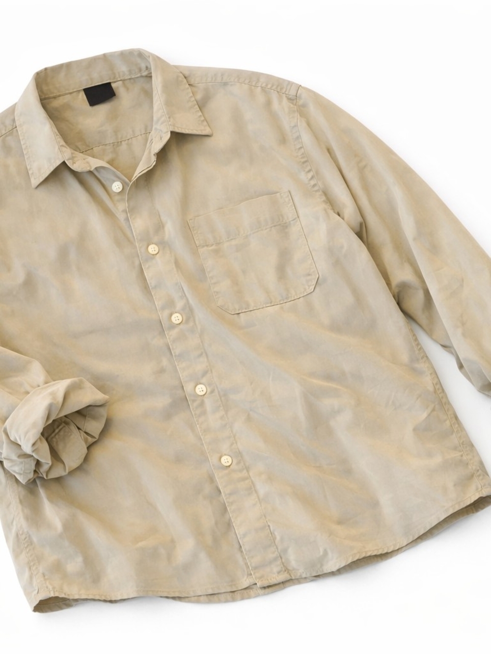 Beige Button-Down Shirt - Single Chest Pocket